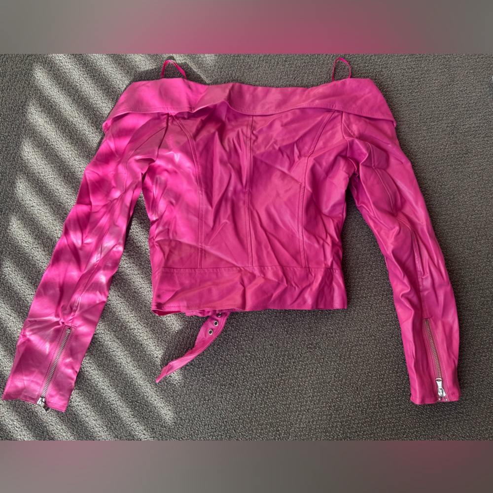 Bold Hot Pink Faux Leather Biker Jacket – Edgy and Stylish